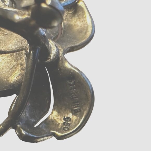 VTG STERLING 835 Women Grape Cluster Brooch Faux Pearl Mid Century Estate Pin - Picture 4 of 8